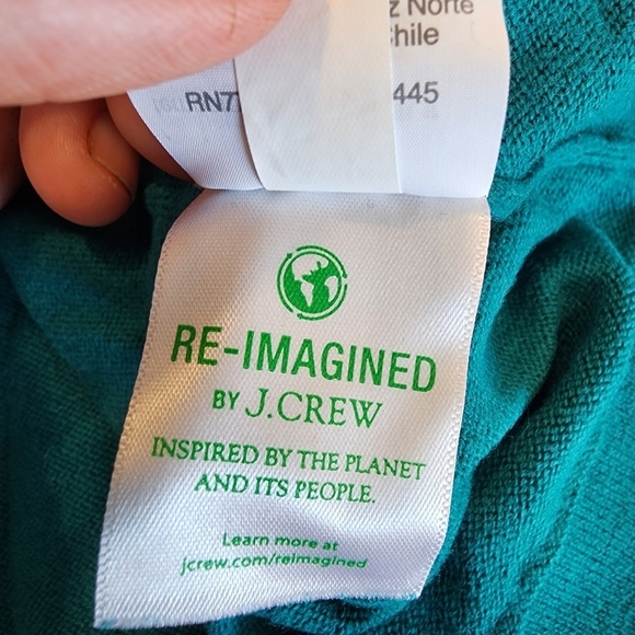 J. Crew 100% Cotton Sweater Teal Ruffle Neck Women's Medium M Keyhole Back EUC - Picture 8 of 9